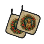 Lakeland Terrier Christmas Flowers Pair of Pot Holders