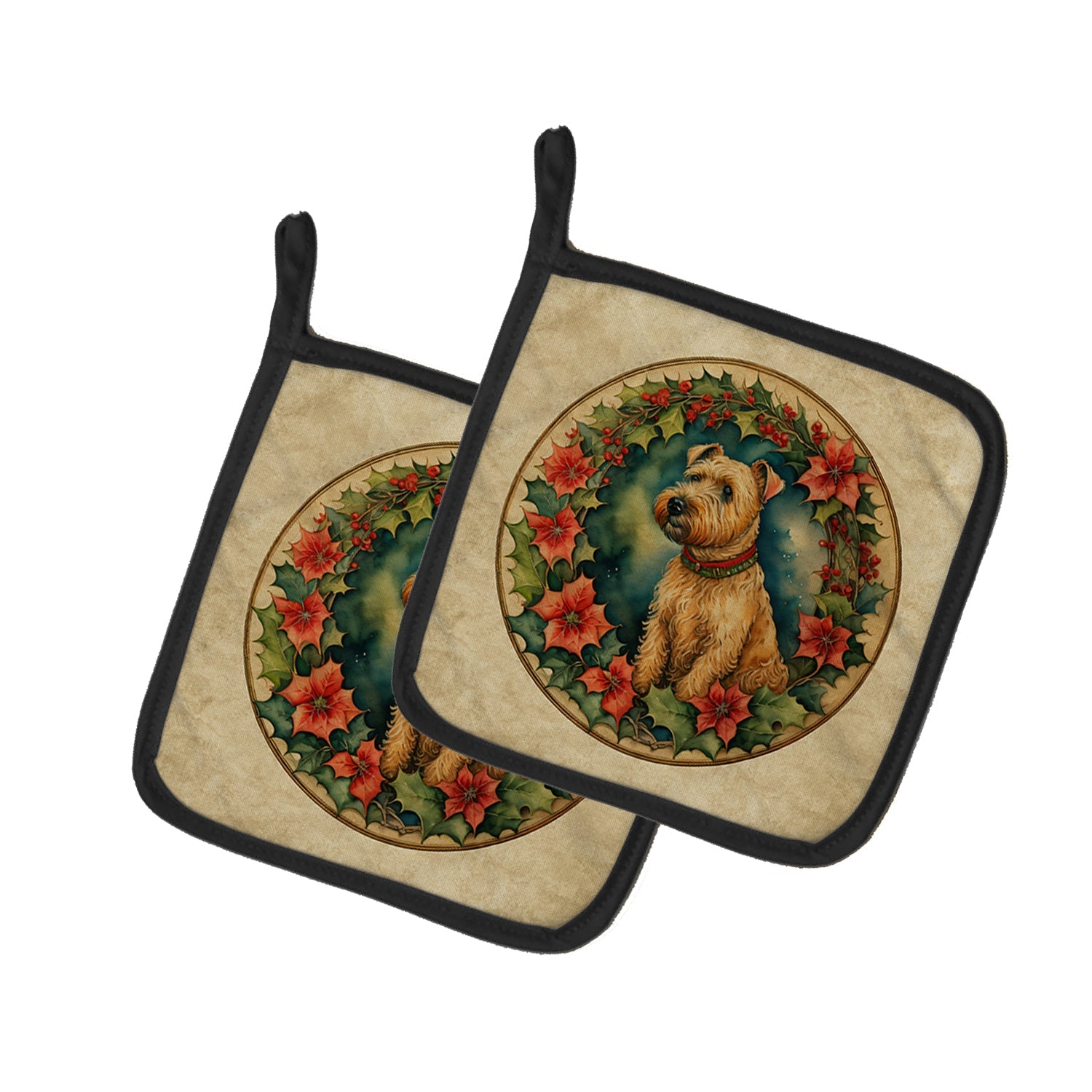 Lakeland Terrier Christmas Flowers Pair of Pot Holders