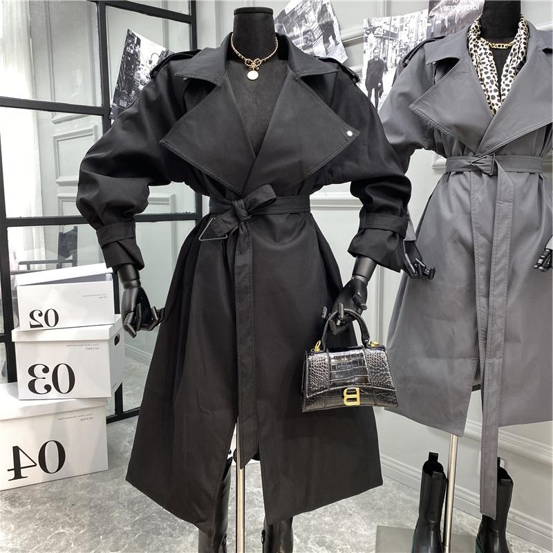 British Style Loose Windbreaker Over-the-Knee Jacket