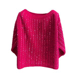 Rose Sequin Vintage Loose One-Line Neck Sweater