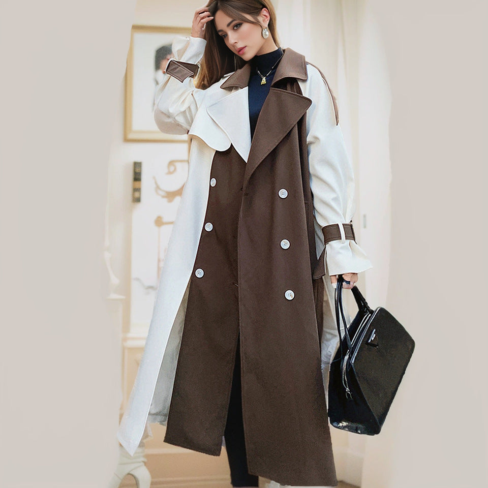 Contrasting Mid-Length Trench Coat for Women