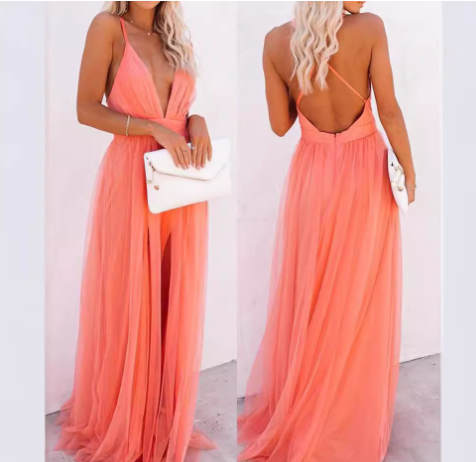 New Summer Orange Camisole Chiffon Dress 2024