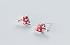 Silver Christmas Earrings with Cute Hat and Tree
