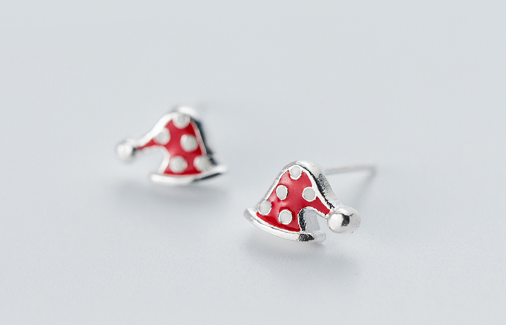 Silver Christmas Earrings with Cute Hat and Tree