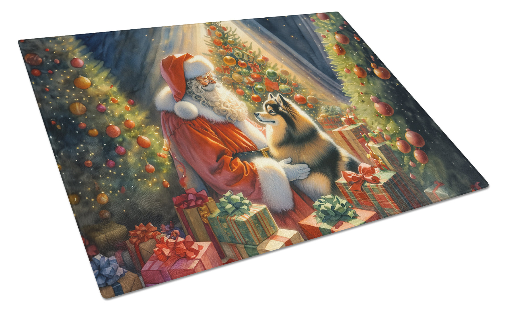Finnish Spitz and Santa Claus Glass Cutting Board