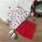 2022 Boys' Christmas Shirt with Bow Tie and Shorts Set