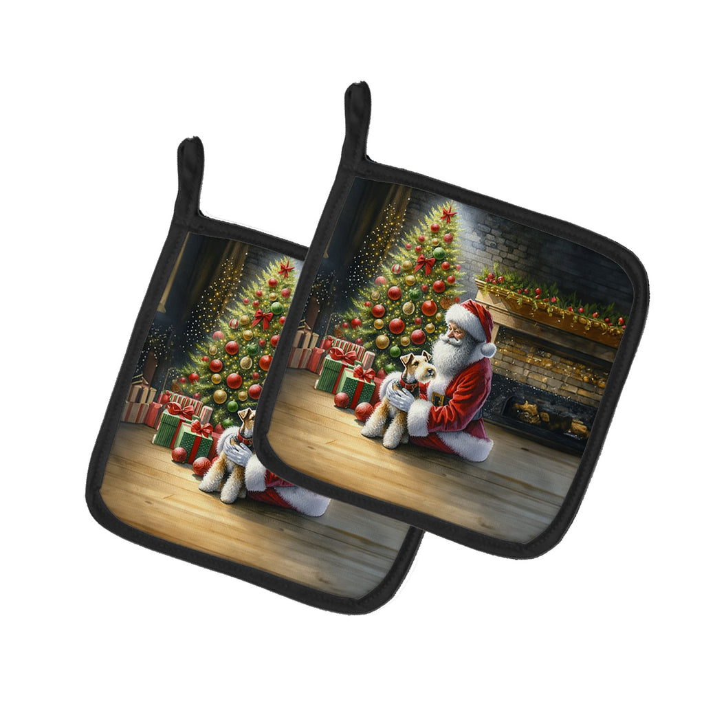 Fox Terrier and Santa Claus Pair of Pot Holders