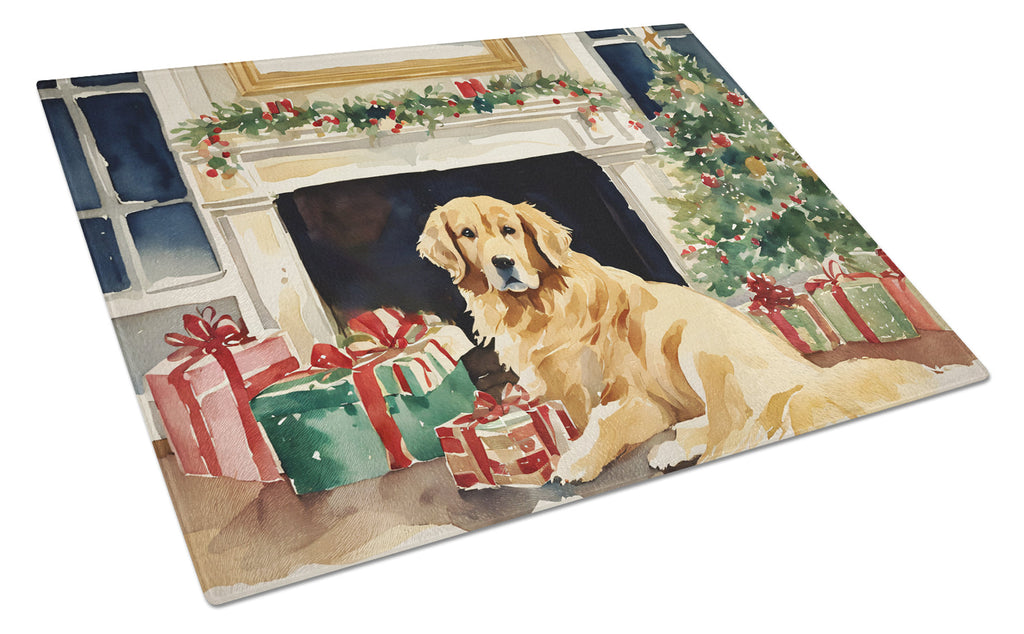 Golden Retriever Cozy Christmas Glass Cutting Board