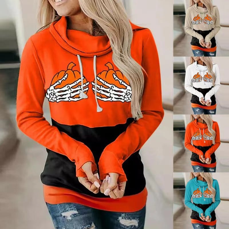 Colorblock Pumpkin Hand Sweatshirt for Women | Streetwear