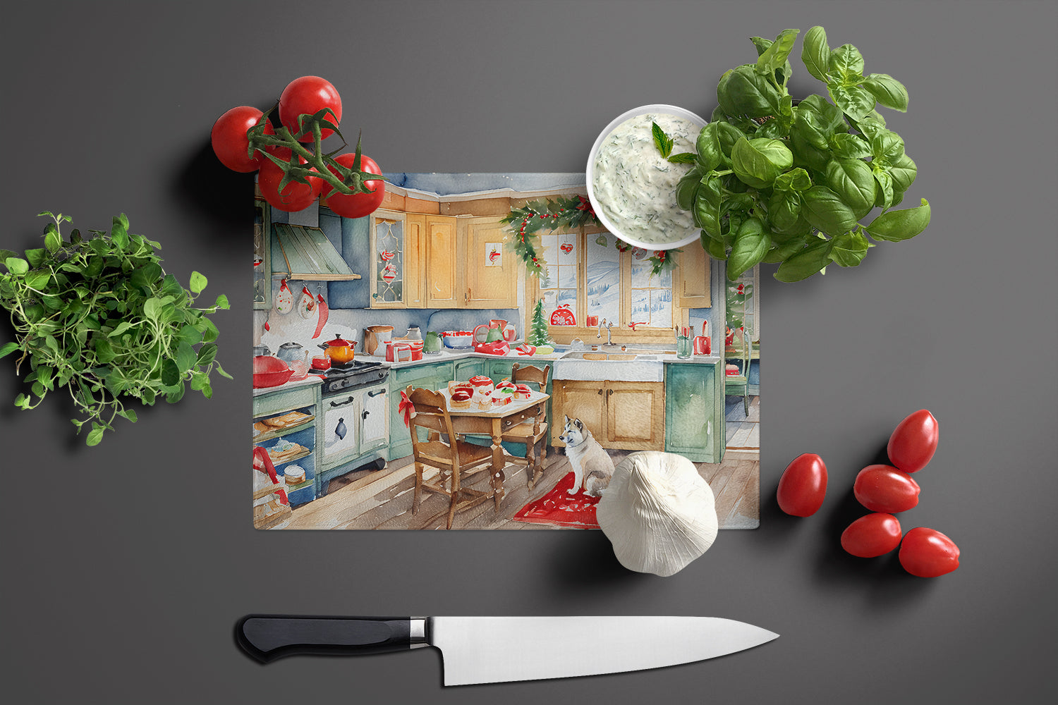 Alaskan Klee Kai Christmas Cookies Glass Cutting Board