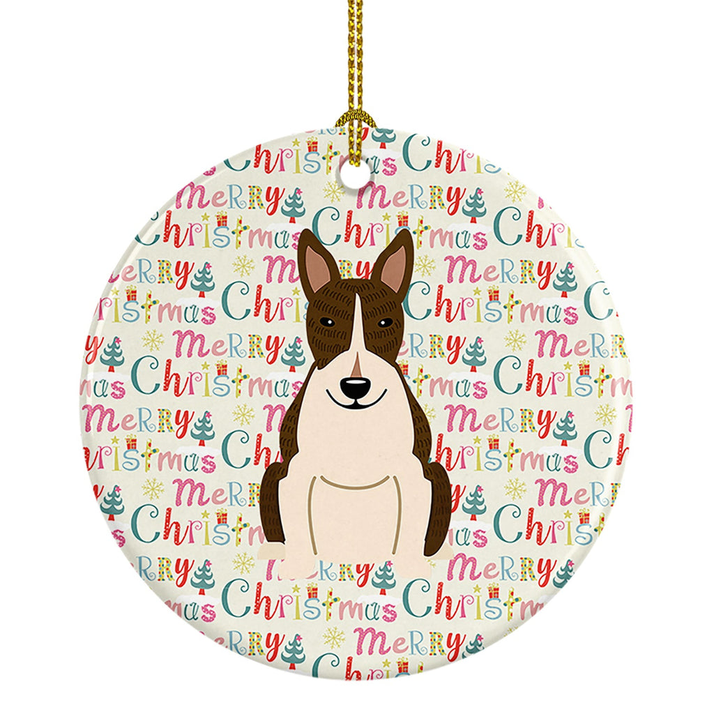 Merry Christmas Bull Terrier Dark Brindle Ceramic Ornament