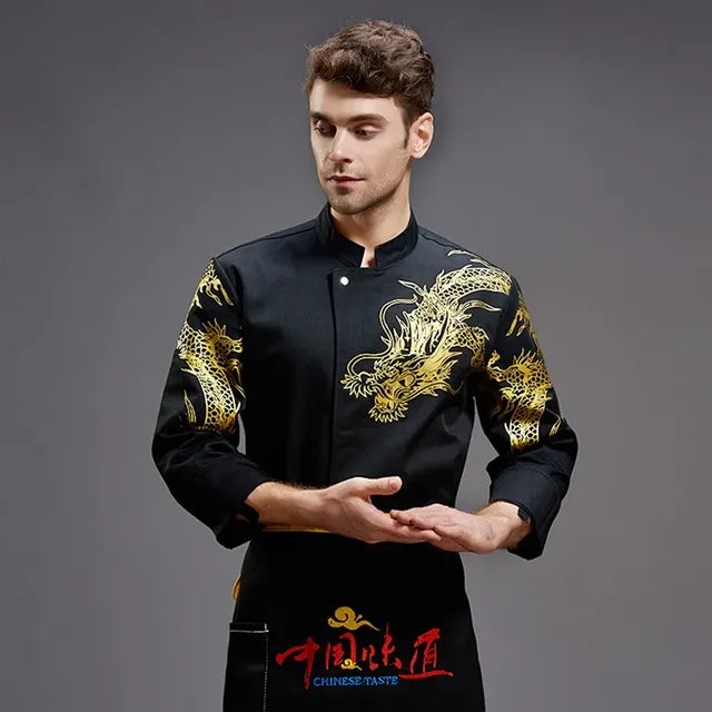 Long Chef Work Coat with Bakery Print Uniform
