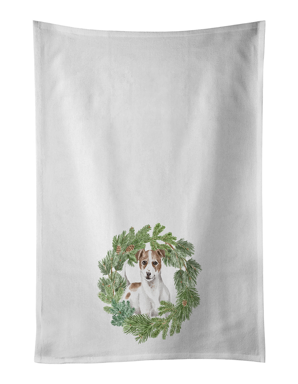 Jack Russell Terrier Chestnut and White Christmas Wreath Kitchen Towel Set of 2