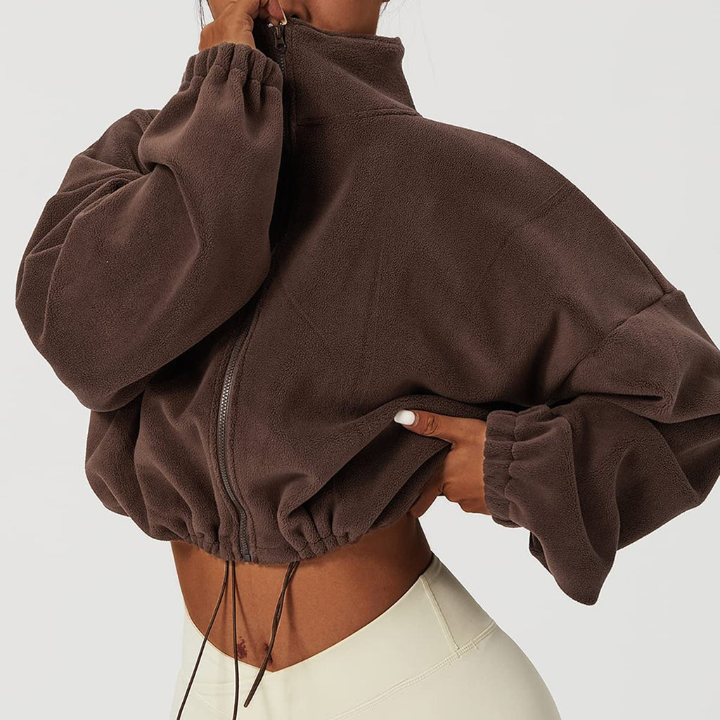 Korean Fleece Oversized Crop Jacket for Winter Workouts