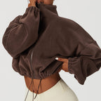 Korean Fleece Oversized Crop Jacket for Winter Workouts