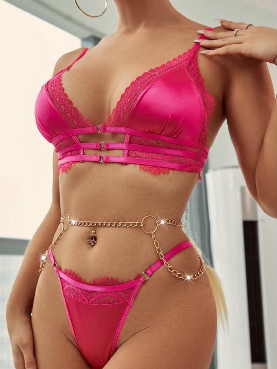 Women's Sheer Lingerie Set with Mid Sleeve and Chemise