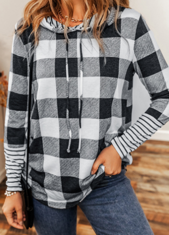 Women's Casual Plaid Stitching Hoodie | Streetwear