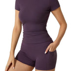 Women's Slim-Fit Short Sleeve Pocket Shorts Set