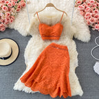 Beach Vacation Set: Backless Crop Top & Ruffled Skirt