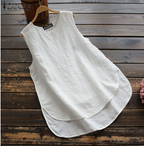 Women's Sleeveless High-Low Linen Tunic Tank Top