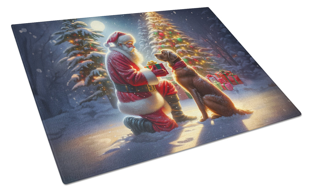 Chesapeake Bay Retriever and Santa Claus Glass Cutting Board