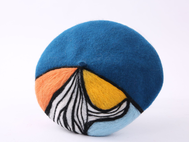Handmade Wool Felt Painter Cap in Japanese Style | Embroidered Cap