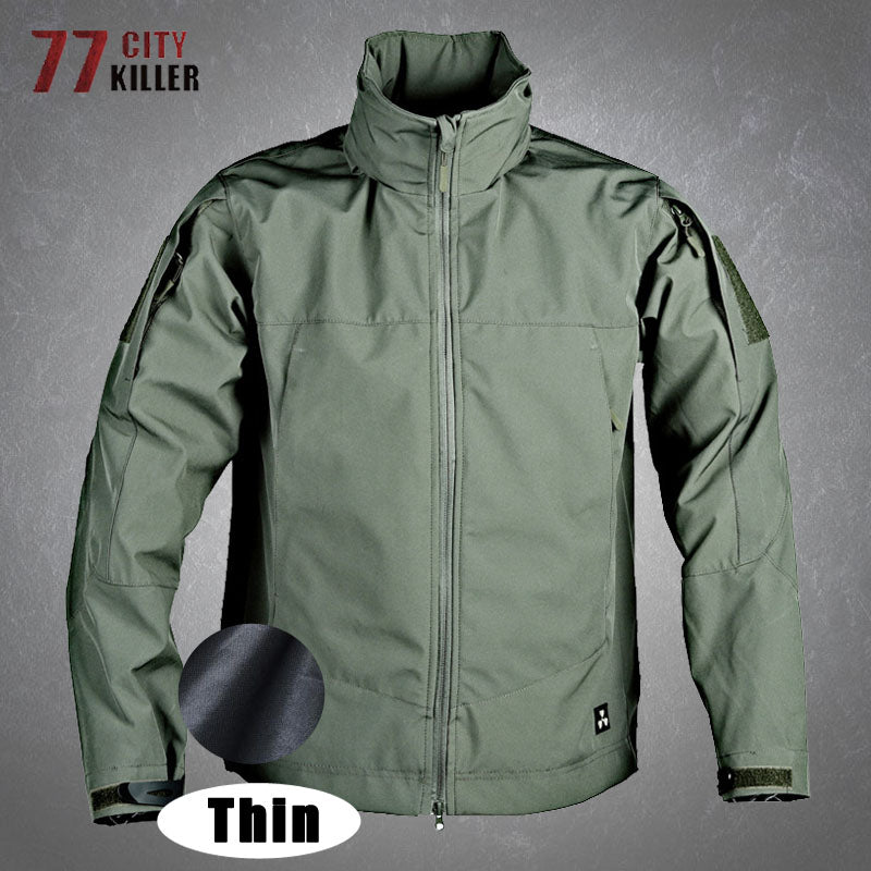 Men's Soft Shell Hooded Tactical Jacket with Pockets