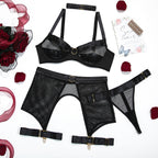 Lace Mesh Halter Neck Lingerie Set - Comfortable 4 Pieces