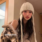Warm Knitted Wool Ear Protection Cap in Solid Color | Embroidered Cap