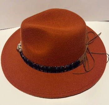Wool Fedora Hat With Punk Ribbon | Embroidered Cap