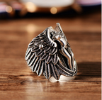 Vintage Silver Guardian Angel Ring with Cross & Wings