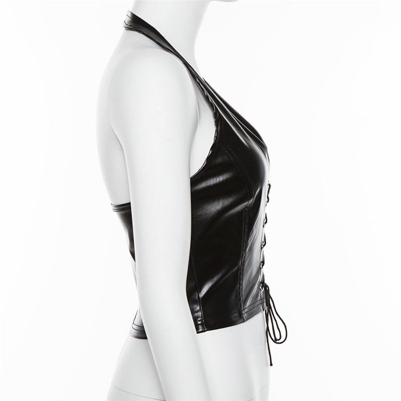 Crop Top with Neck Tie, Women's PU Vest