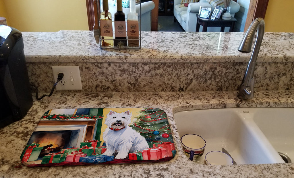 Westie Cozy Christmas Dish Drying Mat