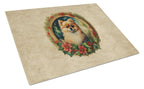 Pomeranian Christmas Flowers Glass Cutting Board