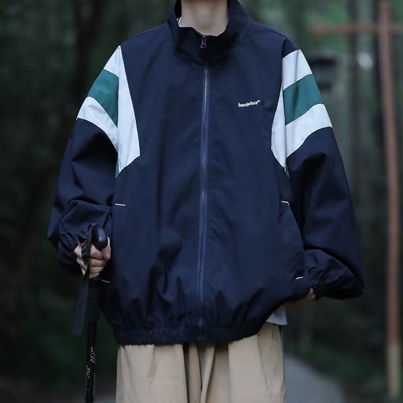 Men's Color Block Windproof Jacket - Oversized Streetwear