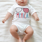 Baby Bodysuit with Letter Print and Sunglasses Design