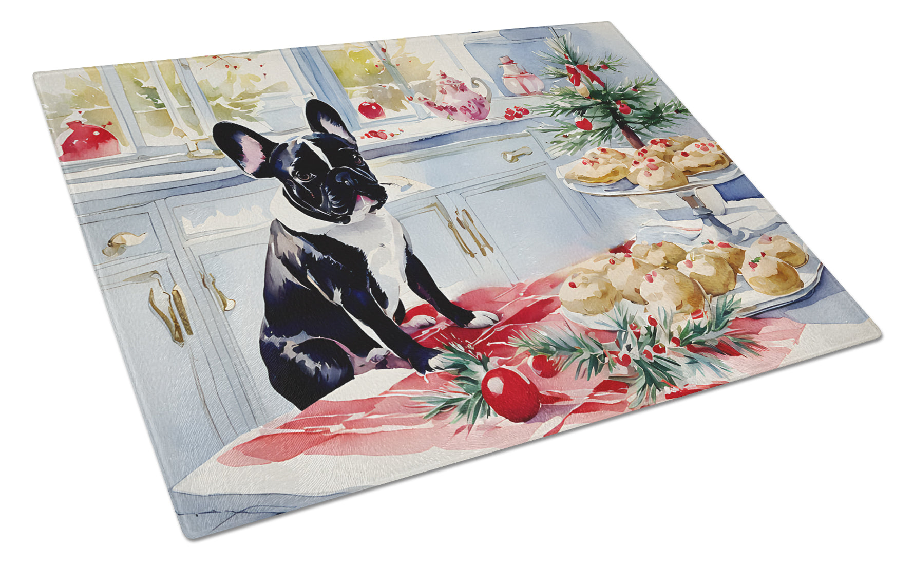 French Bulldog Christmas Cookies Glass Cutting Board