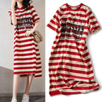 Summer Striped Print T-Shirt Dress with Short Sleeves | Streetwear