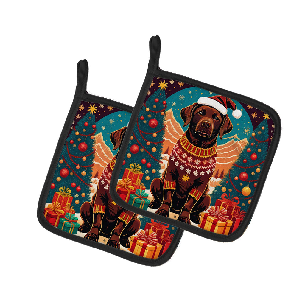 Chocolate Labrador Retriever Christmas Pair of Pot Holders