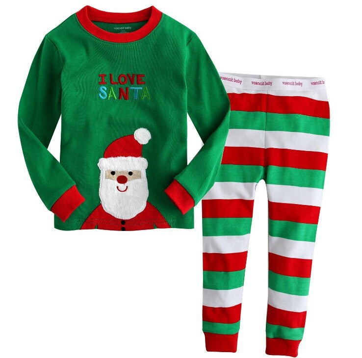 Santa Pattern Striped Long Sleeve Pajama Set for Kids