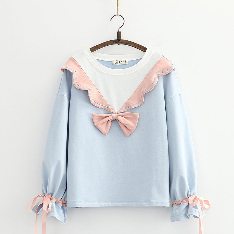 Sweet Girl Student Bow Tie Pullover Sweater | Streetwear