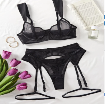 Sensual Lingerie Set with Sheer Lace and Garters (One Set)