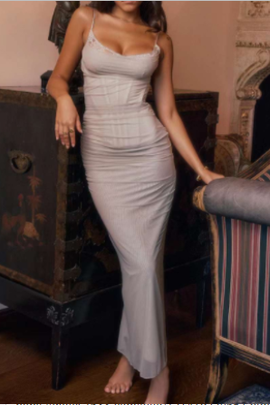 Suninheart 2023 Rose Spaghetti Strap Maxi Dress
