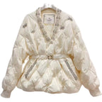 Winter V Neck Waist Down Jacket for Women