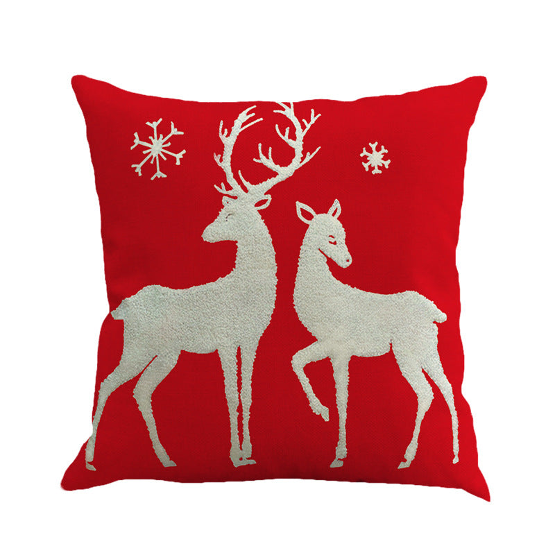 Christmas Pillow Cover with Reindeer and Santa Design