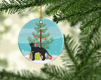 Black German Rex Cat Christmas Ceramic Ornament