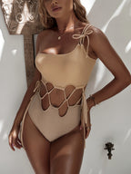 Solid Color Sexy One-Piece Swimsuit with Drawstring