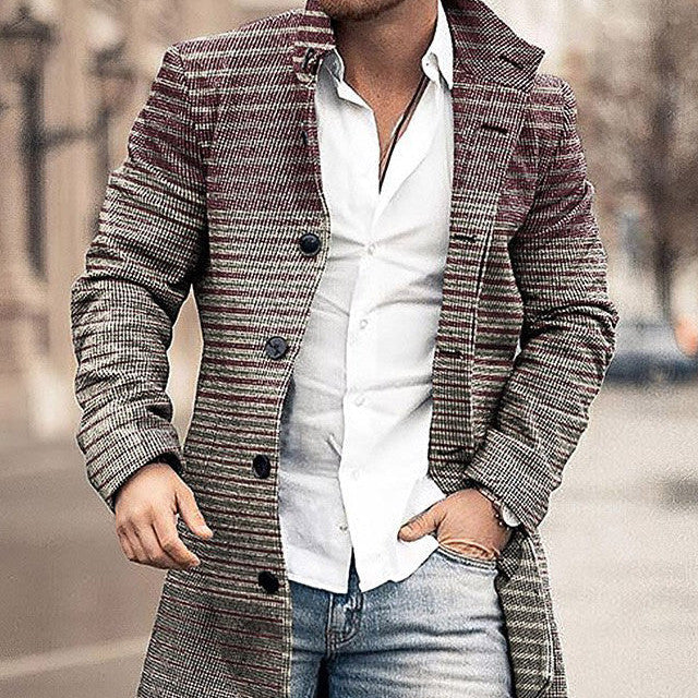 Men's Woolen Stand Collar Medium Long Casual Coat