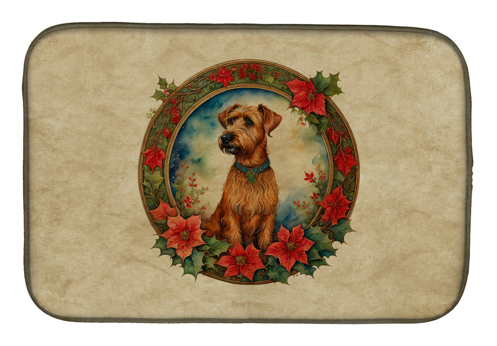 Irish Terrier Christmas Flowers Dish Drying Mat