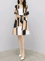 Cotton A-Line Dress with Waist Tie and Short Sleeves